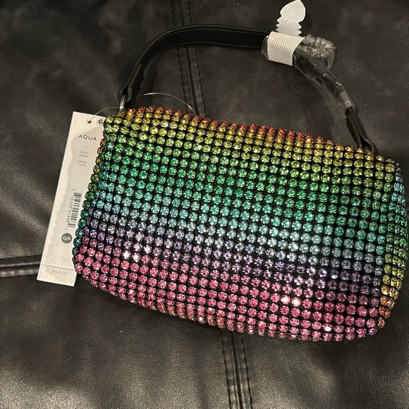 Bloomingdale’s Aqua Small Rainbow Crystal Shoulder Bag - 100% Exclusive - Picture 1 of 2
